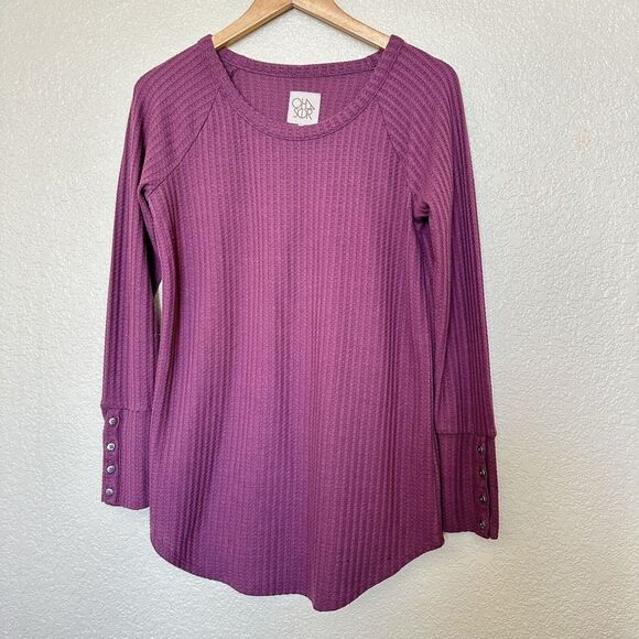 Chaser Long Sleeve Thermal Waffle Knit Medium Wine Burgundy Top Shirt Wide Cuff - Picture 1 of 4